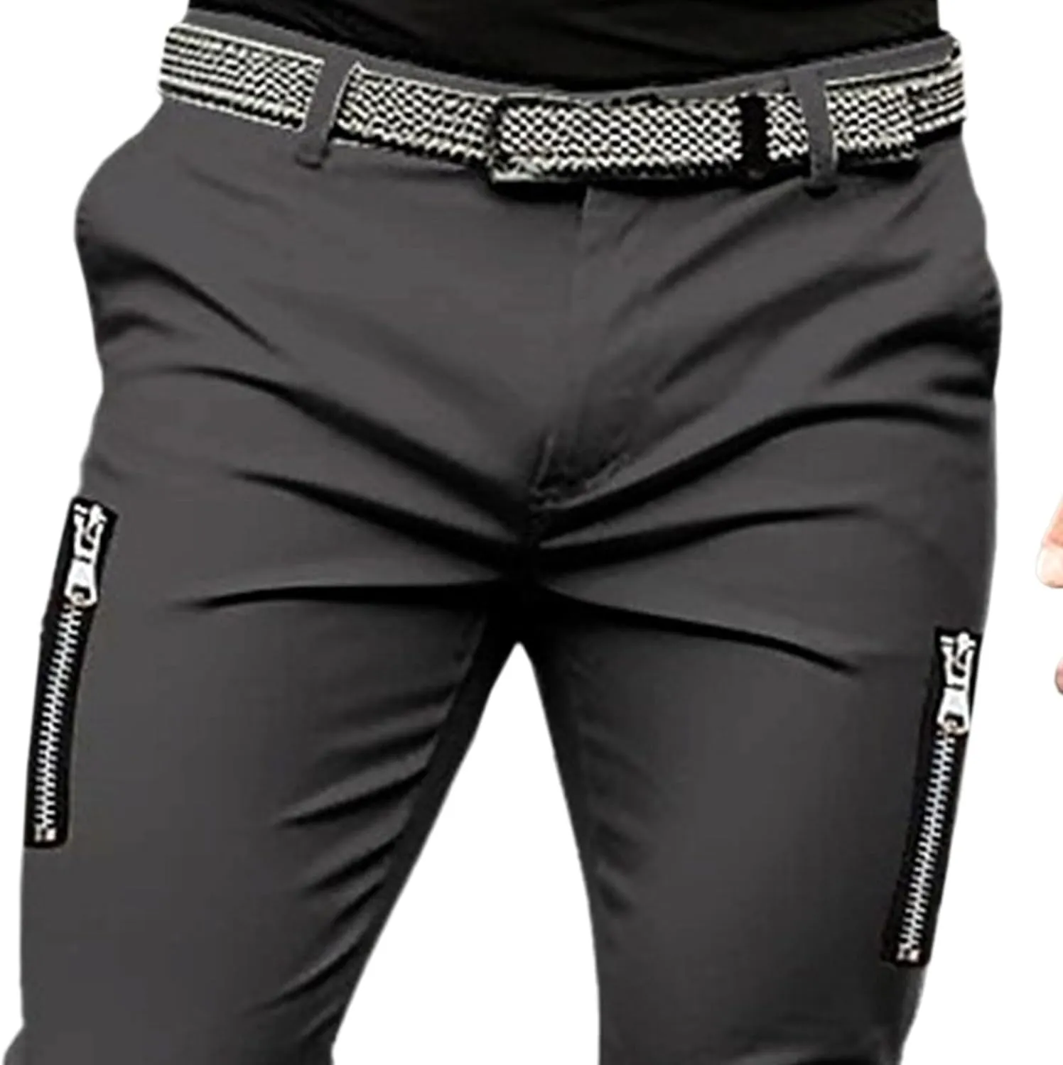 DGHM-JLMY Men's Personalized Hip Hop Trousers Outdoor Temperament Zipper Casual Solid Color Skinny Handsome Pants