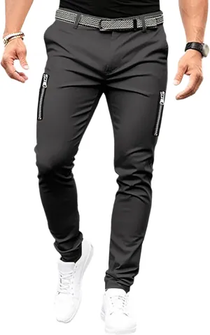DGHM-JLMY Men's Personalized Hip Hop Trousers Outdoor Temperament Zipper Casual Solid Color Skinny Handsome Pants
