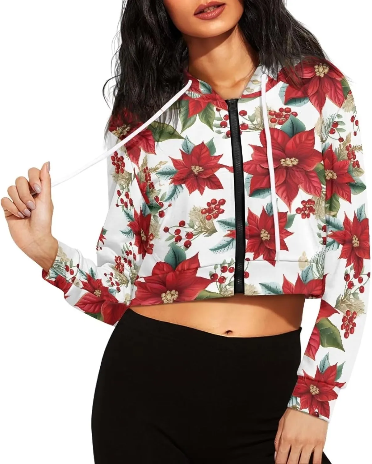 DISNIMO Women's Y2K Hoodies Casual Long Sleeve Zip Up Drawstring Cropped Hoodie Hooded Crop Jacket Top with Pockets