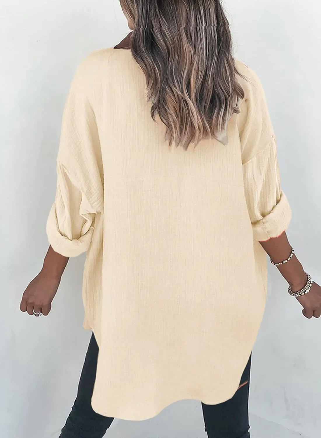 Dokotoo Womens Color Block Button Down Shirts Long Sleeve Oversized Boyfriend Blouses Tops
