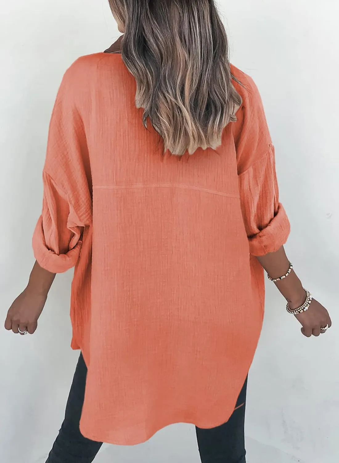 Dokotoo Womens Color Block Button Down Shirts Long Sleeve Oversized Boyfriend Blouses Tops