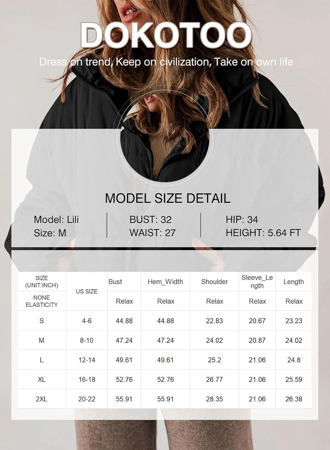 Dokotoo Womens Winter Quilted Jackets Long Sleeve Full Zip Puffer Jacket Coats with Pockets