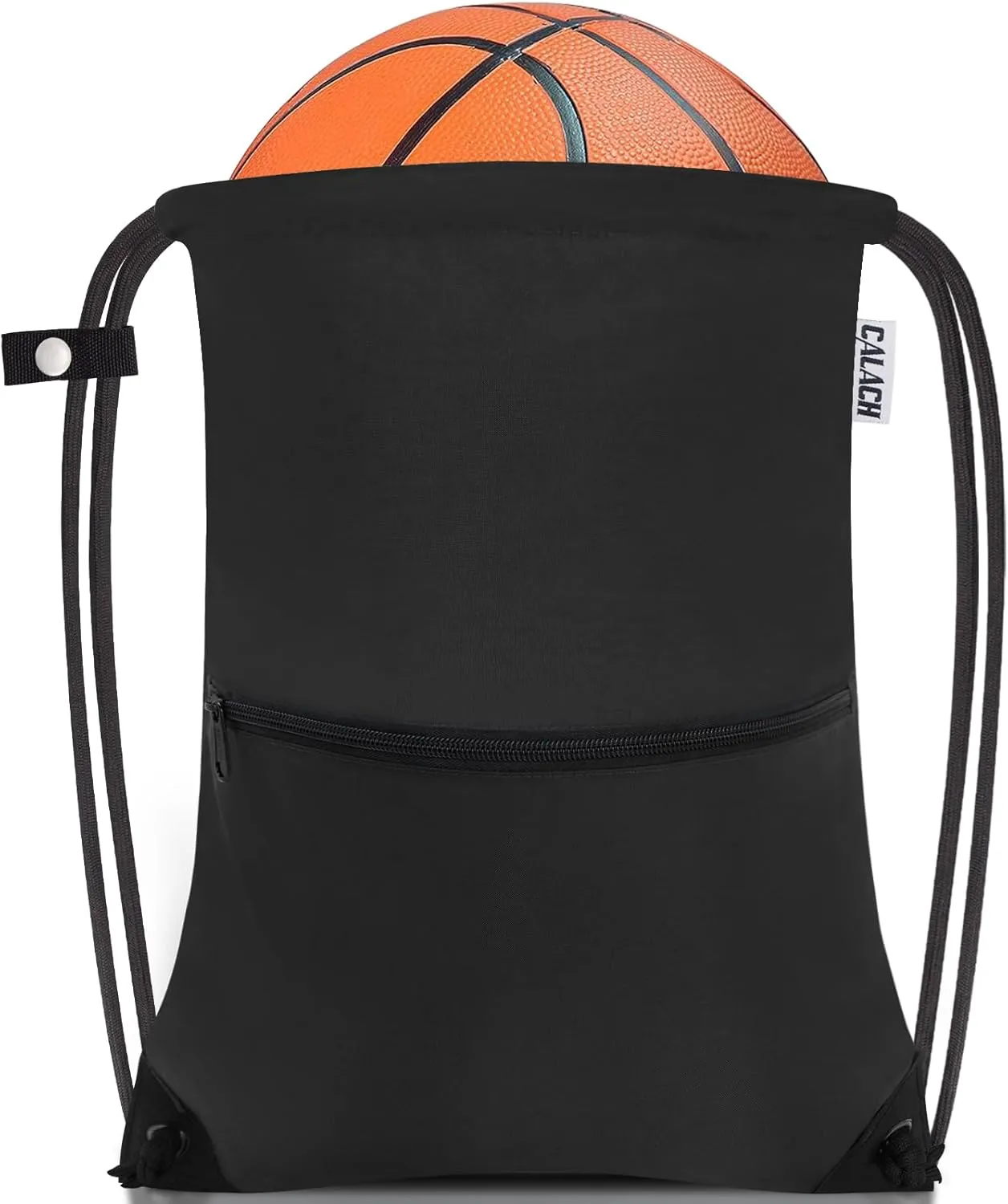 draw string back bag, Large Gym Sports string backpack for men and women with front zipper pocket and inside zipper pocket to keep key or phone(black)