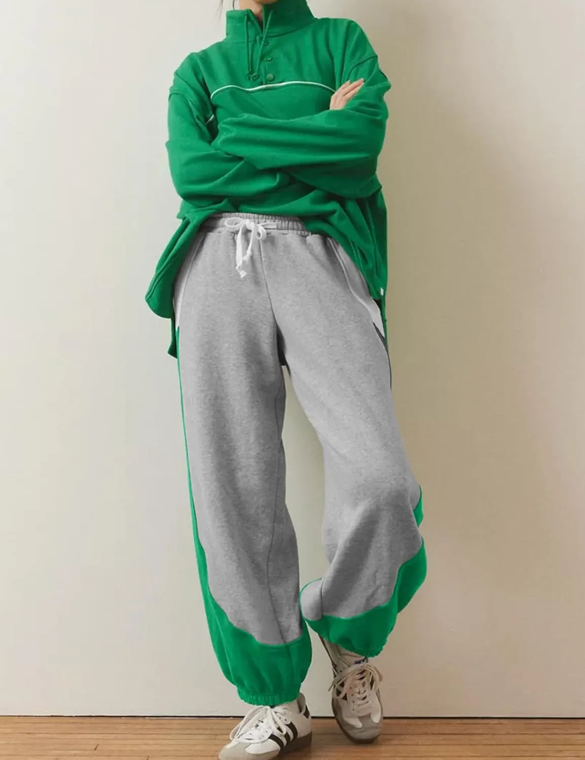 Eisctnd Women Colorblock Sweatpants Warm Sherpa Lined Athletic Fleece Jogger Pants Drawstring Winter Workout Trousers