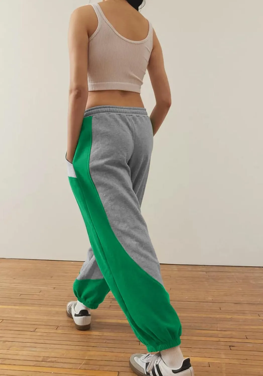 Eisctnd Women Colorblock Sweatpants Warm Sherpa Lined Athletic Fleece Jogger Pants Drawstring Winter Workout Trousers