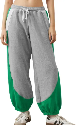 Eisctnd Women Colorblock Sweatpants Warm Sherpa Lined Athletic Fleece Jogger Pants Drawstring Winter Workout Trousers