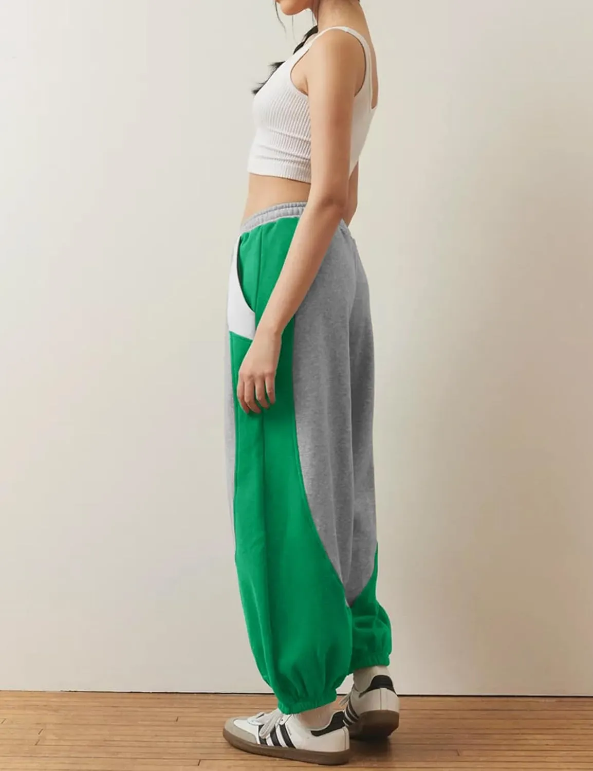 Eisctnd Women Colorblock Sweatpants Warm Sherpa Lined Athletic Fleece Jogger Pants Drawstring Winter Workout Trousers