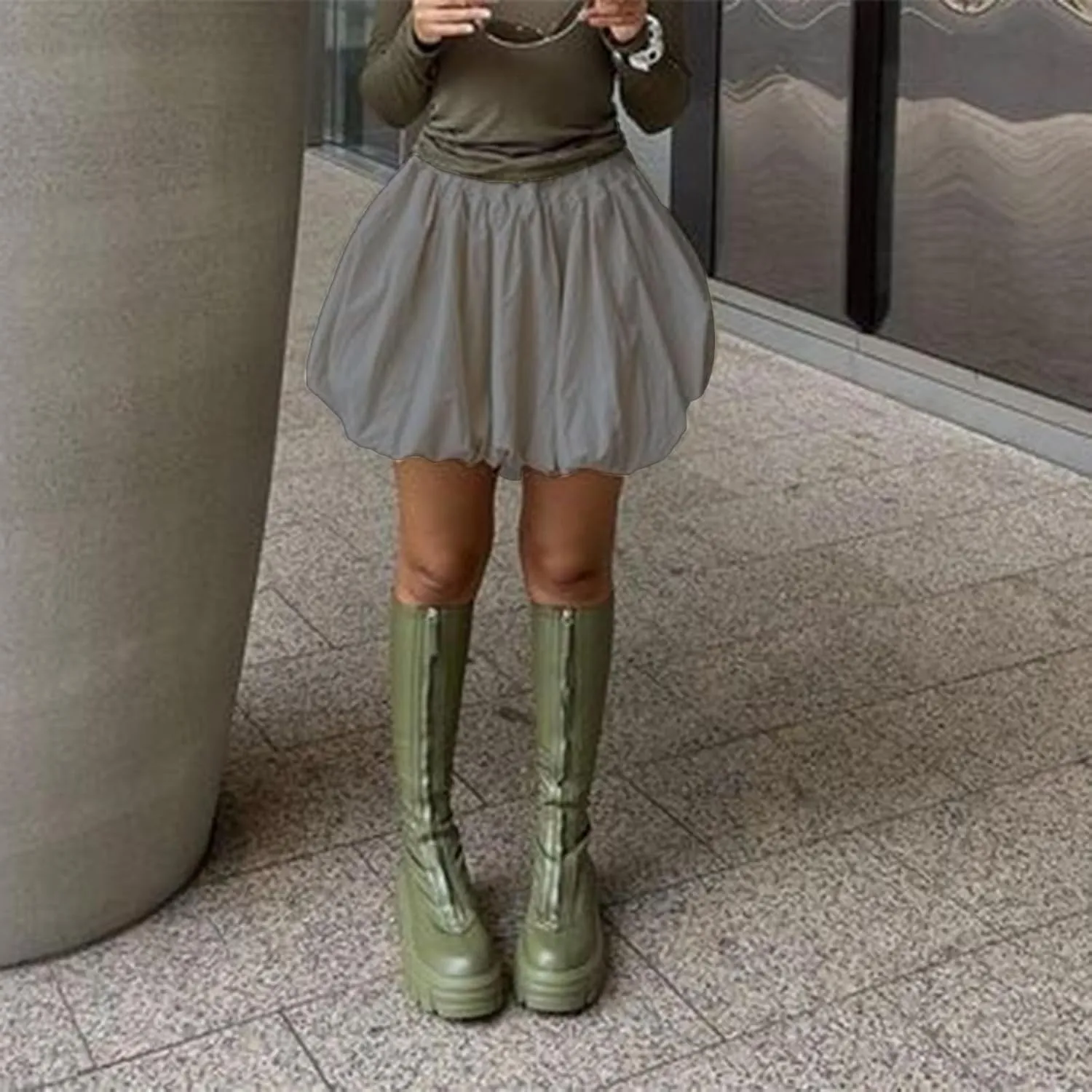 Engofs Women Y2k Bubble Ruffle Skirt Mini Hem Pleated Puffy Short Skirts Streetwear