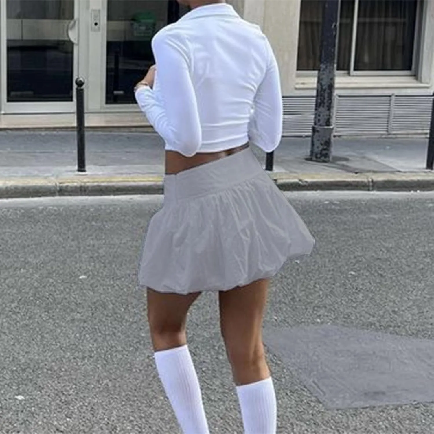 Engofs Women Y2k Bubble Ruffle Skirt Mini Hem Pleated Puffy Short Skirts Streetwear
