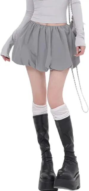 Engofs Women Y2k Bubble Ruffle Skirt Mini Hem Pleated Puffy Short Skirts Streetwear