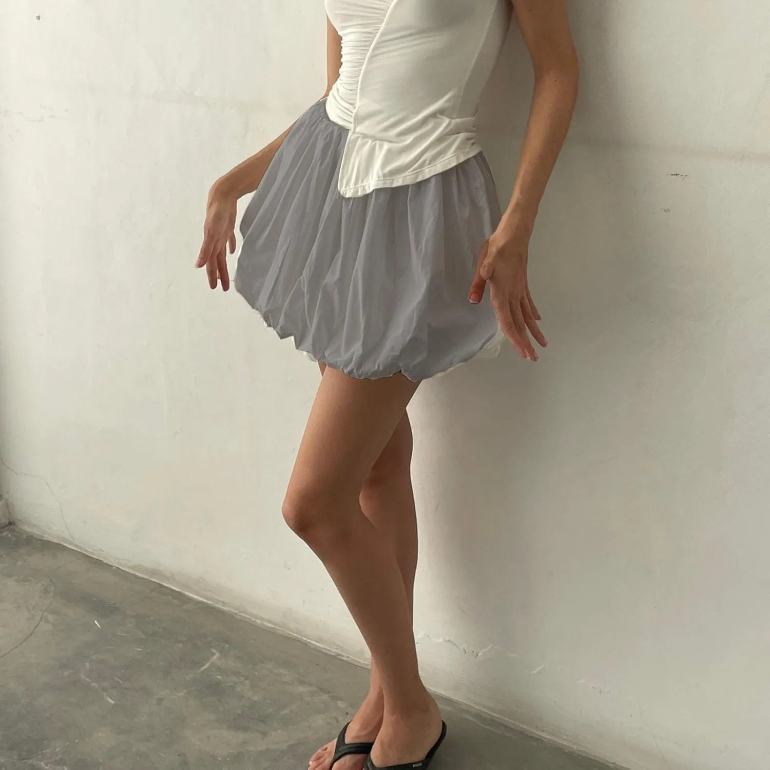 Engofs Women Y2k Bubble Ruffle Skirt Mini Hem Pleated Puffy Short Skirts Streetwear