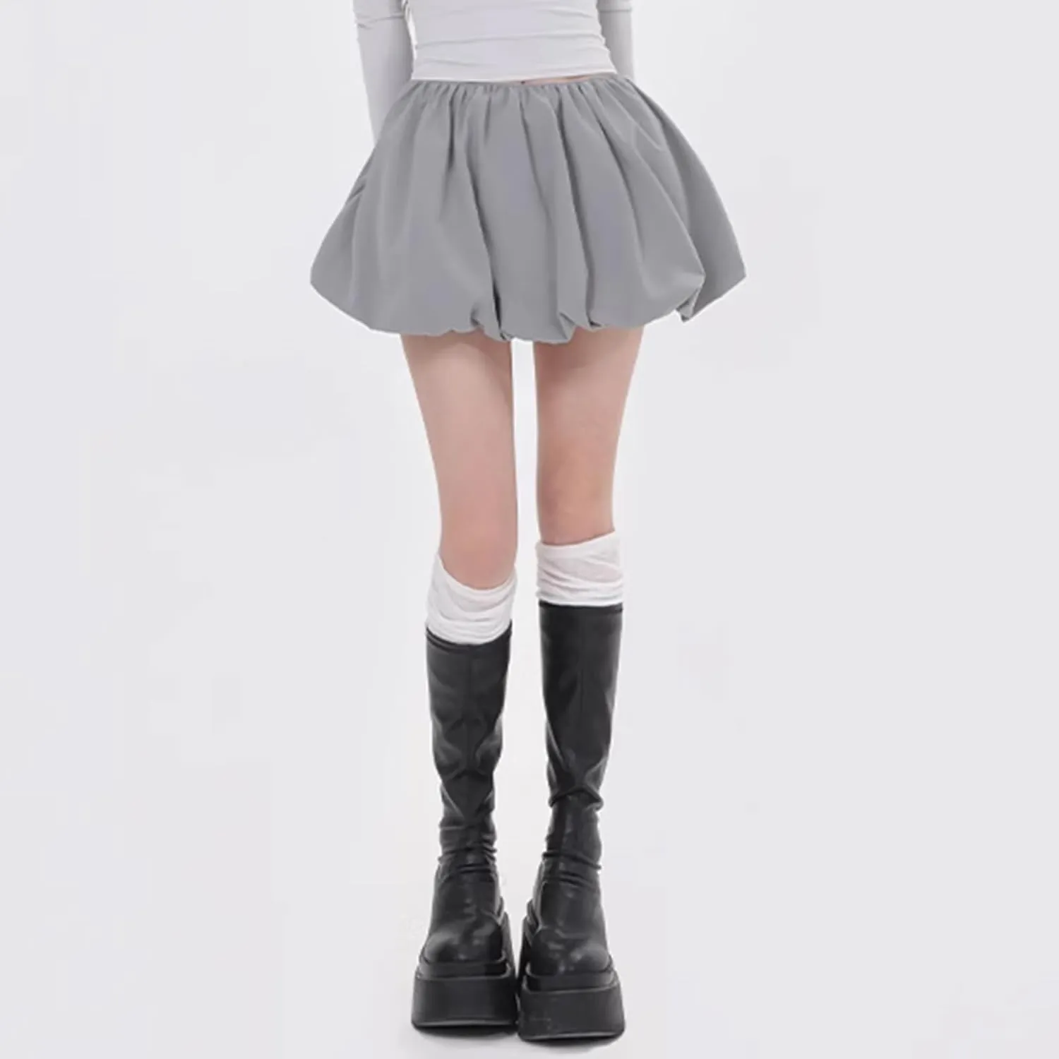 Engofs Women Y2k Bubble Ruffle Skirt Mini Hem Pleated Puffy Short Skirts Streetwear