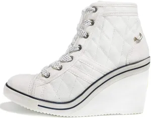 epdavin Women's Casual Canvas High Top High Heel Wedges Quilted Lace Up Sneakers