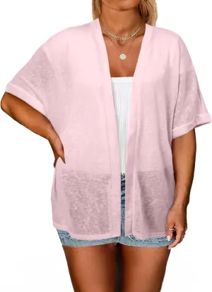 Eytino Womens Plus Size Cardigan Casual Short Sleeve Lightweight Kimono Open Front Coverup Tops(1X-5X)