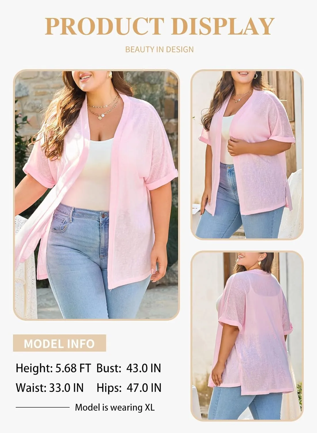 Eytino Womens Plus Size Cardigan Casual Short Sleeve Lightweight Kimono Open Front Coverup Tops(1X-5X)