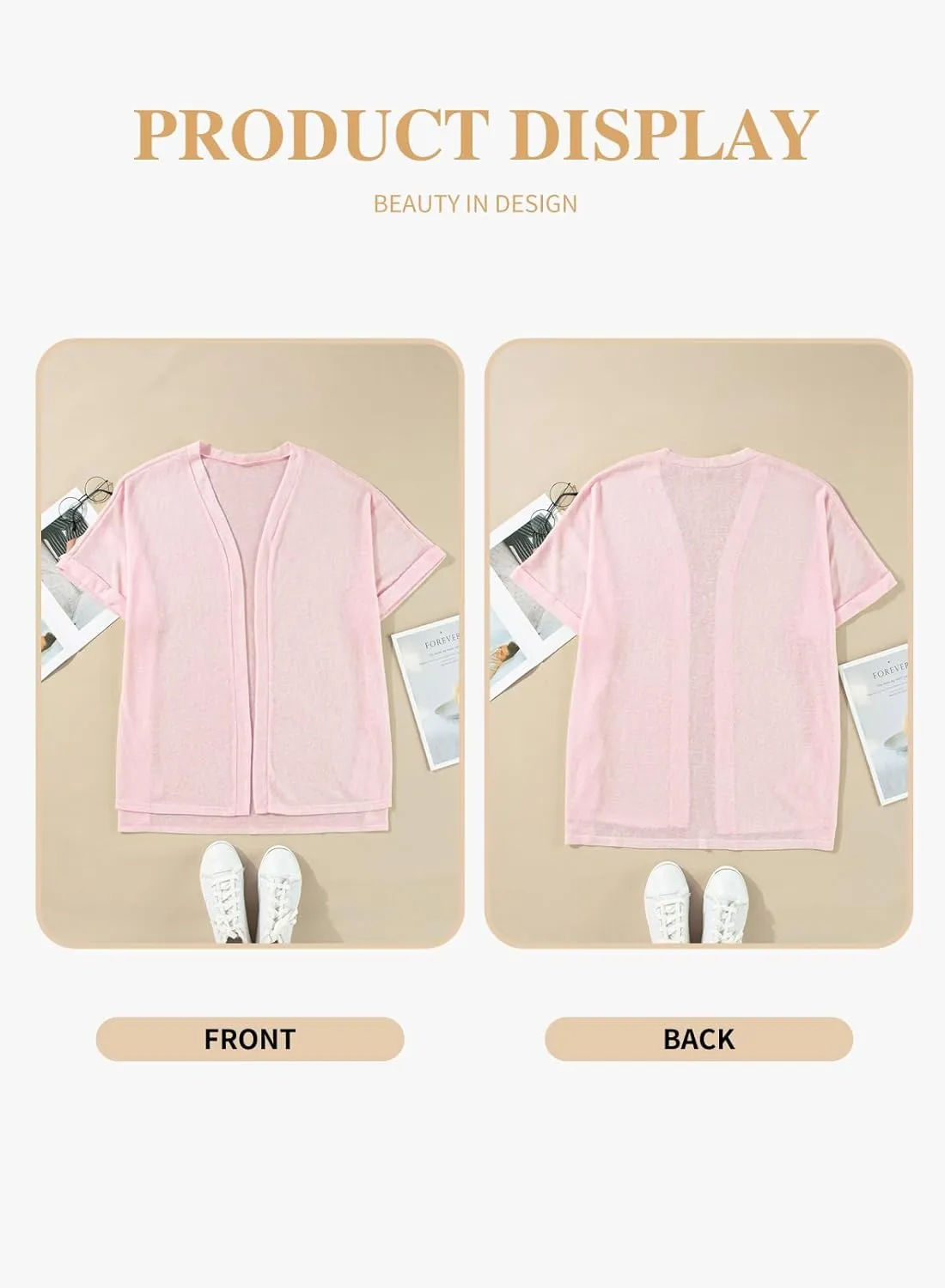 Eytino Womens Plus Size Cardigan Casual Short Sleeve Lightweight Kimono Open Front Coverup Tops(1X-5X)