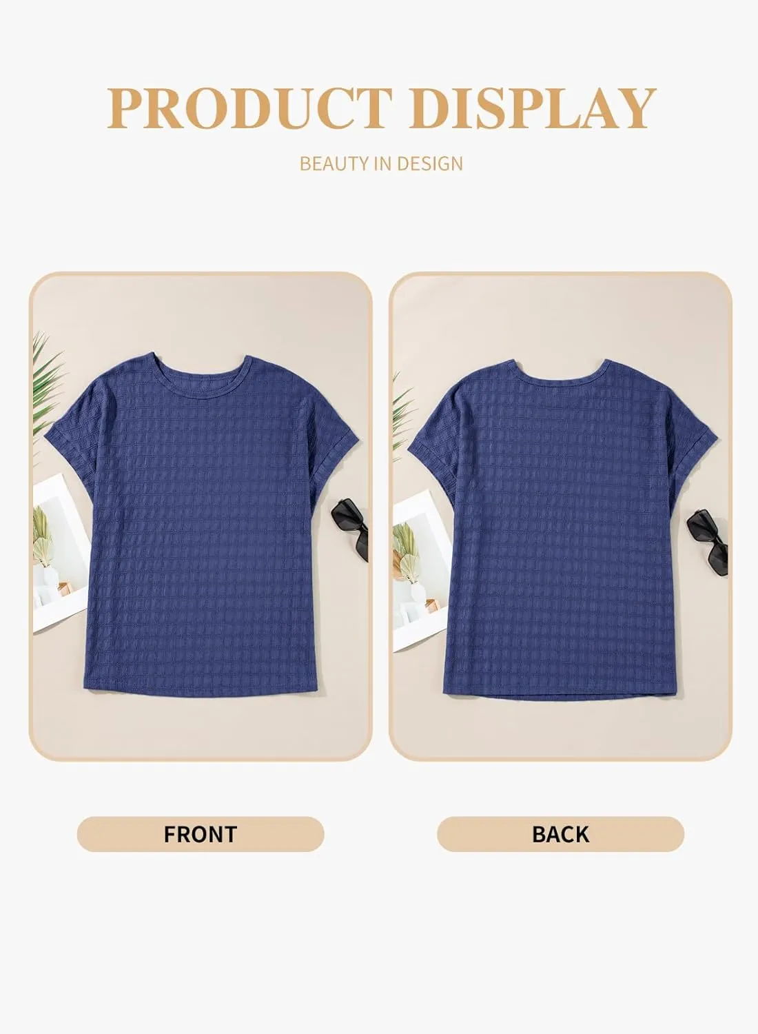 Eytino Womens Plus Size Tops Summer Casual Cap Short Sleeve Basic Textured Solid Color Round Neck T Shirts(1X-5X)