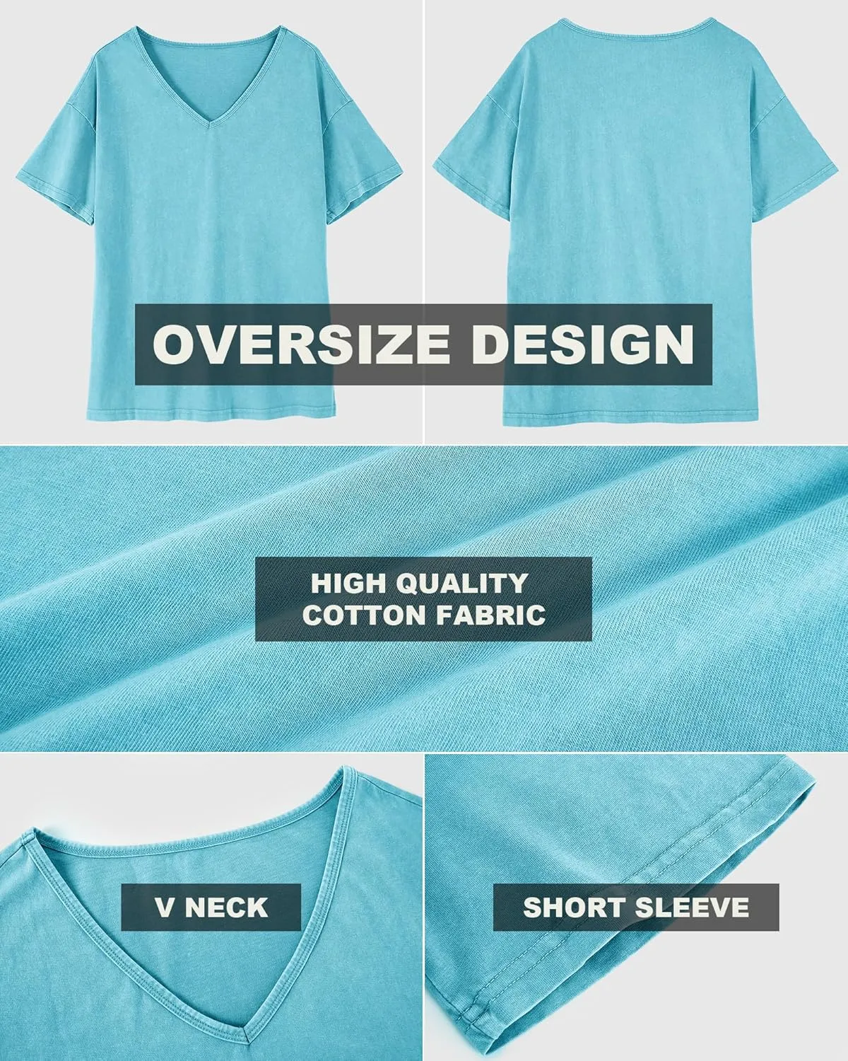 Flowyair Womens Oversized T Shirts Summer Loose Fit Cotton Short Sleeve Basic Tees Casual V Neck Boyfriend Tunic Tops