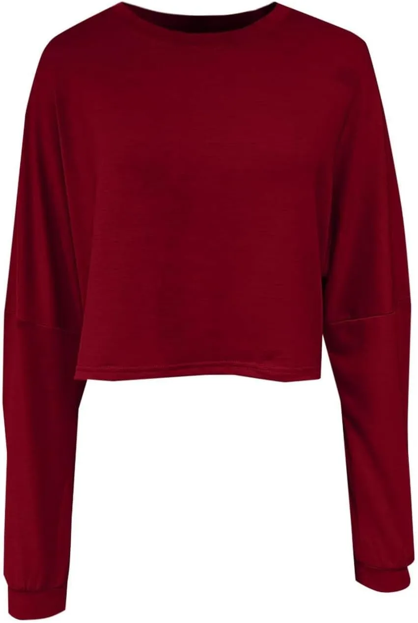 Gumipy Crewneck Sweatshirts Women Long Sleeve Cropped Sweatshirt Sweater Trendy Drop Shoulder Pullover Tops Comfy Winter Tops