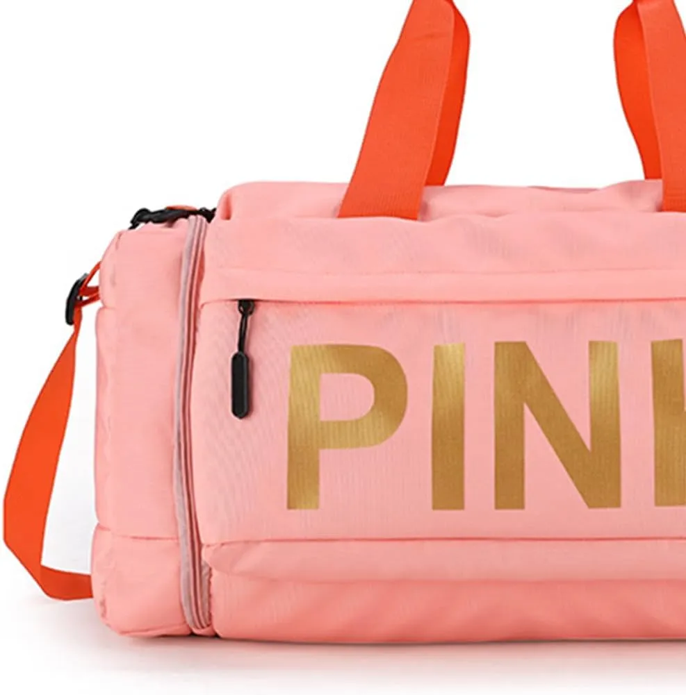 Gym Bag for Women Men, Duffle Shoulder Bags Sports Tote Bags, Waterproof Weekend Bags for Travel, Hiking, Workouts, Perfect for Mom's Gifts(White), Pink