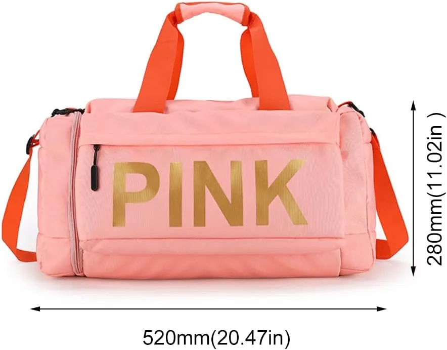 Gym Bag for Women Men, Duffle Shoulder Bags Sports Tote Bags, Waterproof Weekend Bags for Travel, Hiking, Workouts, Perfect for Mom's Gifts(White), Pink