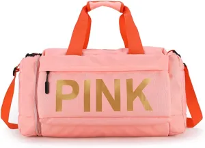Gym Bag for Women Men, Duffle Shoulder Bags Sports Tote Bags, Waterproof Weekend Bags for Travel, Hiking, Workouts, Perfect for Mom's Gifts(White), Pink