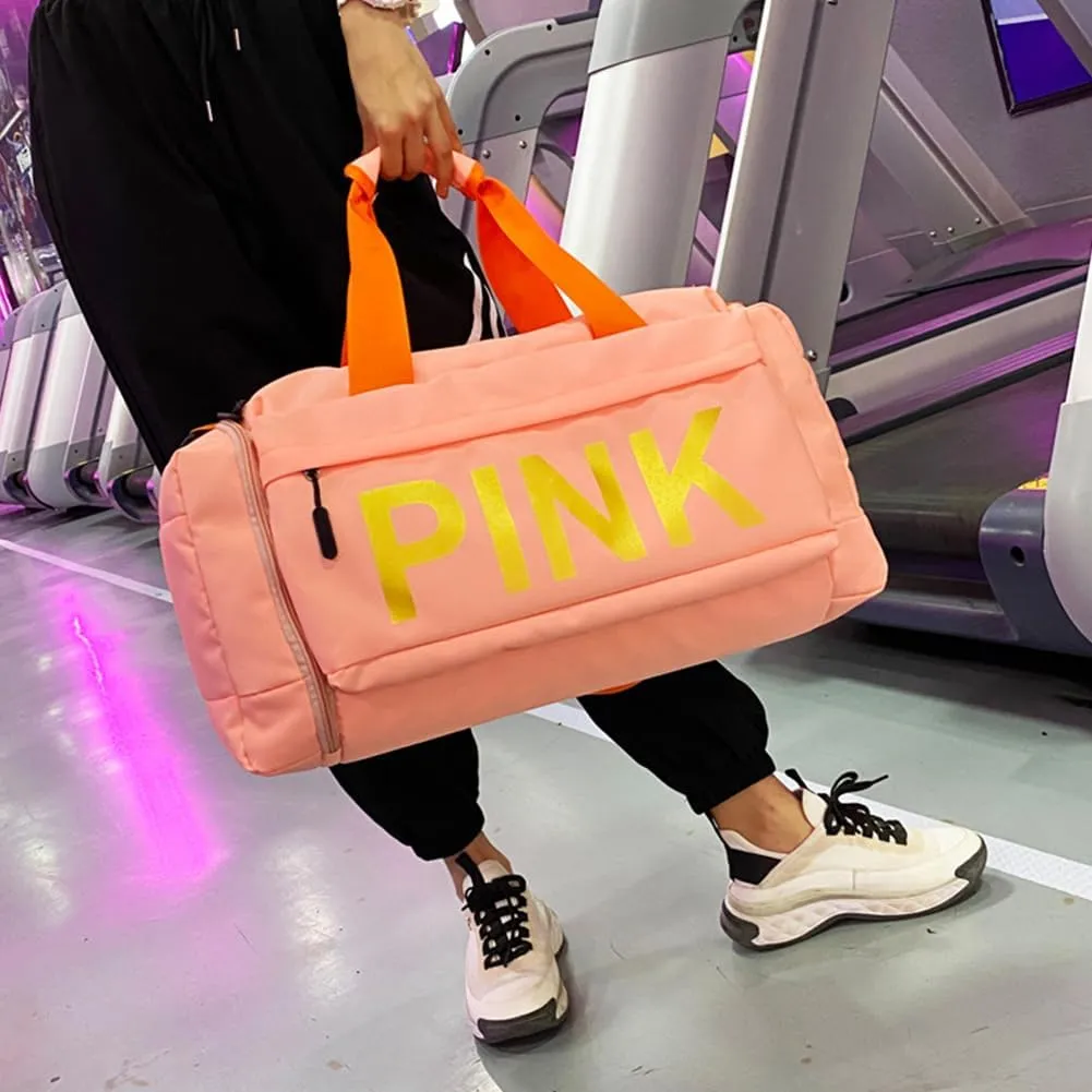Gym Bag for Women Men, Duffle Shoulder Bags Sports Tote Bags, Waterproof Weekend Bags for Travel, Hiking, Workouts, Perfect for Mom's Gifts(White), Pink