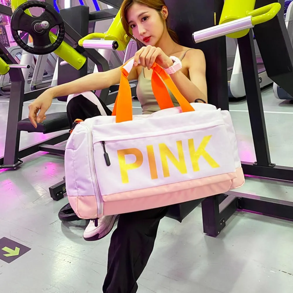 Gym Bag for Women Men, Duffle Shoulder Bags Sports Tote Bags, Waterproof Weekend Bags for Travel, Hiking, Workouts, Perfect for Mom's Gifts(White)