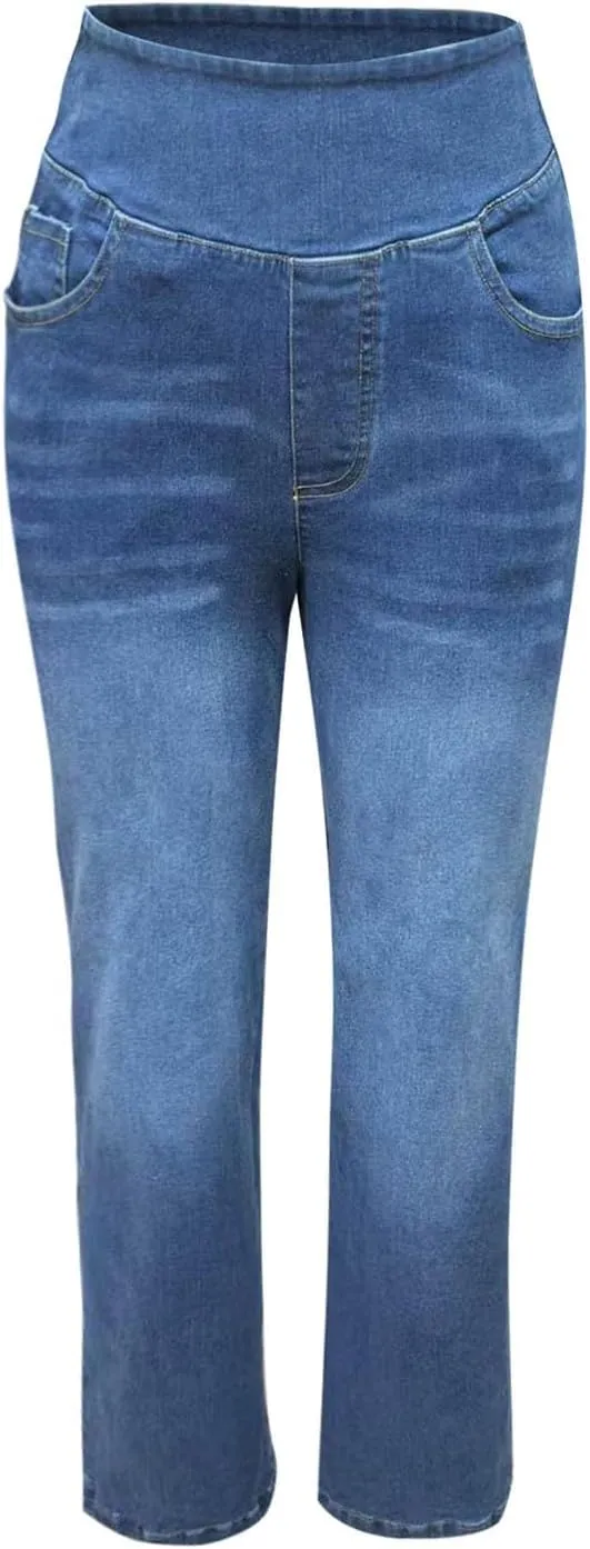 High Waist Wide Leg Jeans for Women Loose Stretch Denim Pant with Pocket Stylish Workout Travel Skinny Casual Outfits