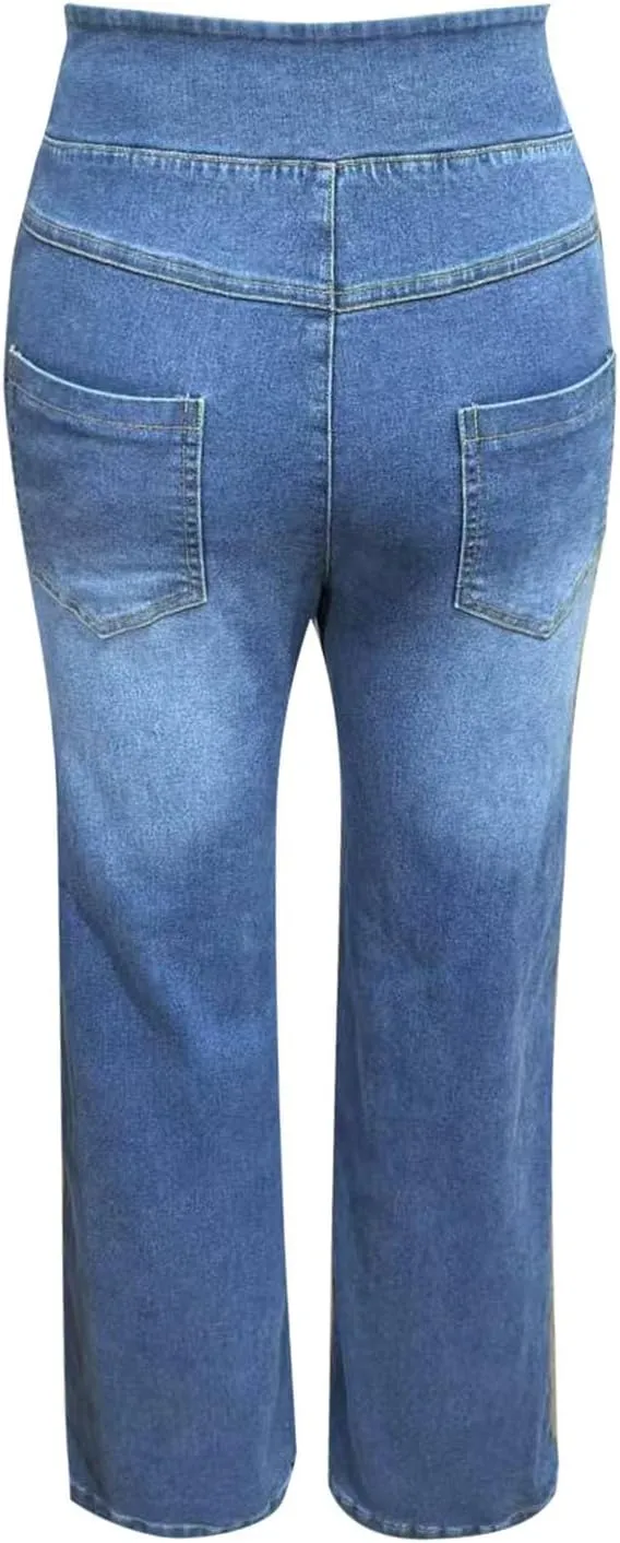 High Waist Wide Leg Jeans for Women Loose Stretch Denim Pant with Pocket Stylish Workout Travel Skinny Casual Outfits