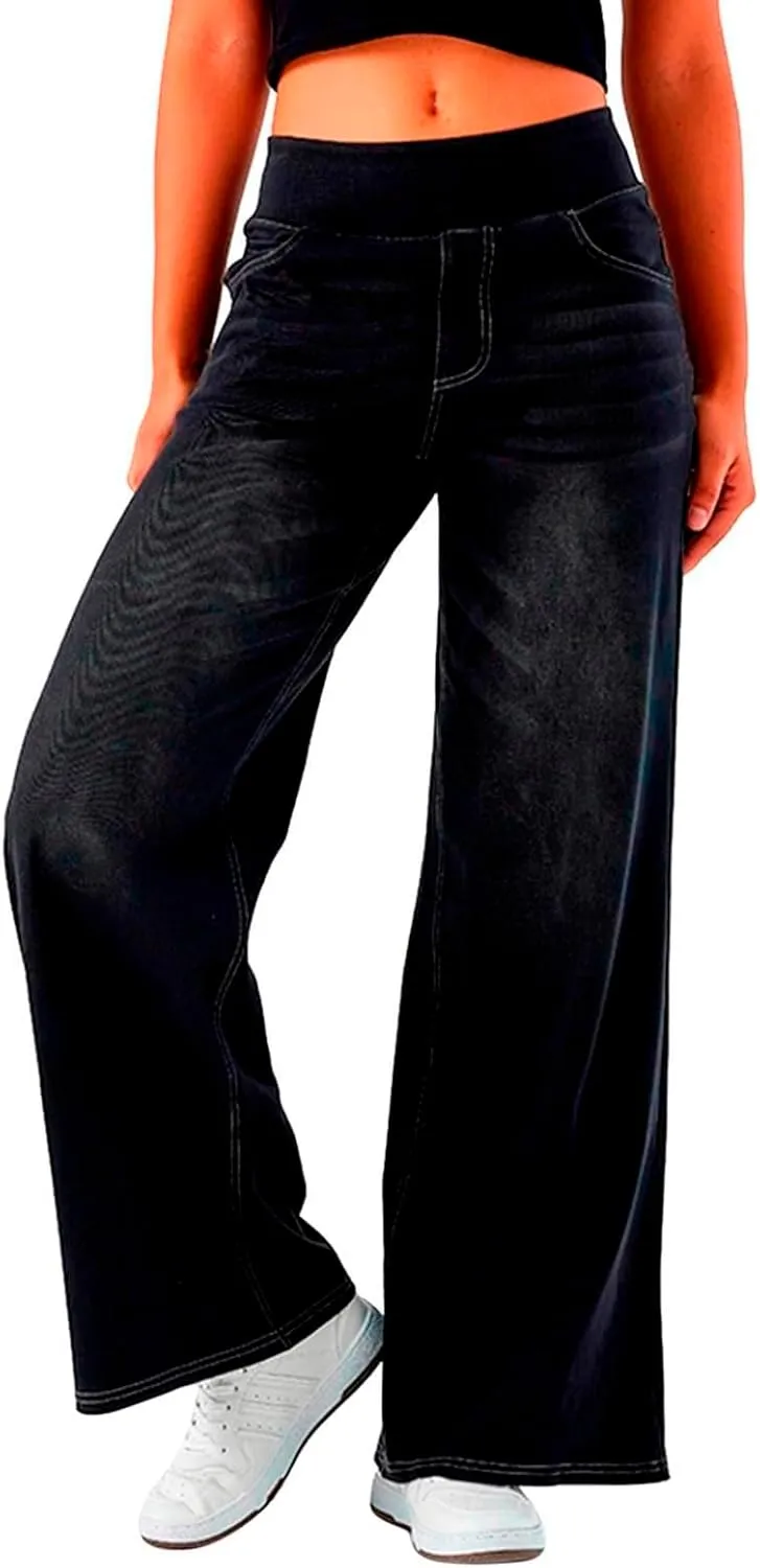 High Waist Wide Leg Jeans for Women Loose Stretch Denim Pant with Pocket Stylish Workout Travel Skinny Casual Outfits