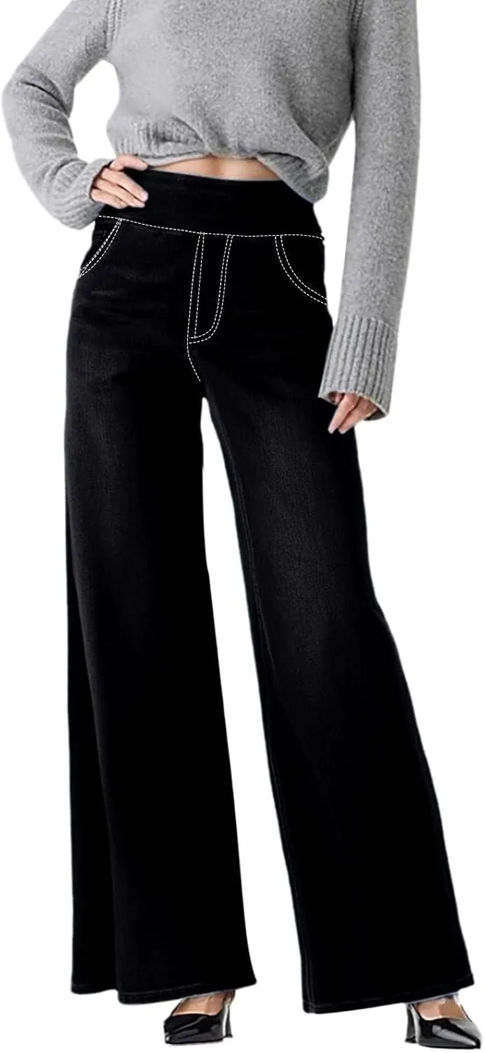High Waist Wide Leg Jeans for Women Loose Stretch Denim Pant with Pocket Stylish Workout Travel Skinny Casual Outfits