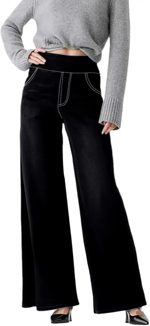 High Waist Wide Leg Jeans for Women Loose Stretch Denim Pant with Pocket Stylish Workout Travel Skinny Casual Outfits