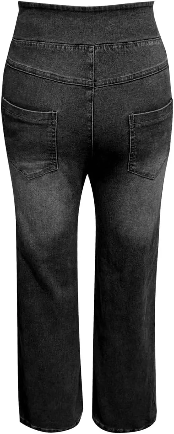 High Waist Wide Leg Jeans for Women Loose Stretch Denim Pant with Pocket Stylish Workout Travel Skinny Casual Outfits