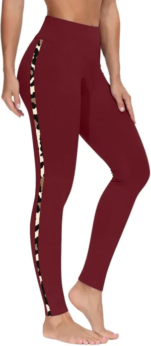 High-Waisted Stretch Yoga Pants for Women Leopard Printed Side Daily Sweatpants Stylish Casual Pant Suitable Exercise