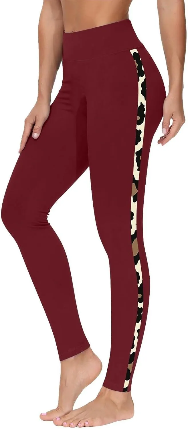 High-Waisted Stretch Yoga Pants for Women Leopard Printed Side Daily Sweatpants Stylish Casual Pant Suitable Exercise