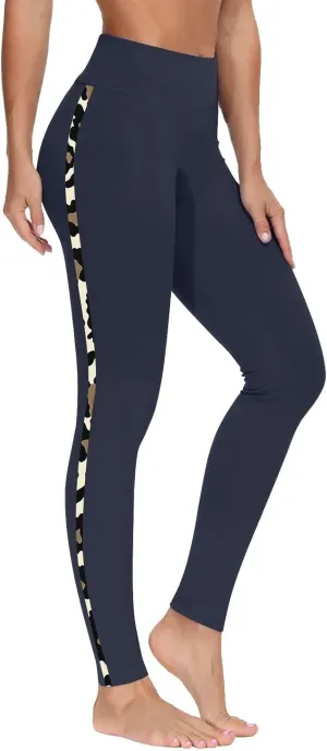 High-Waisted Stretch Yoga Pants for Women Leopard Printed Side Daily Sweatpants Stylish Casual Pant Suitable Exercise