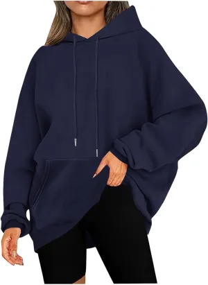 Hoodies For Women Long Sleeve Fleece Sweatshirts Clothes Drawstring Pullover Tops With Pockets Preppy Clothes 2024