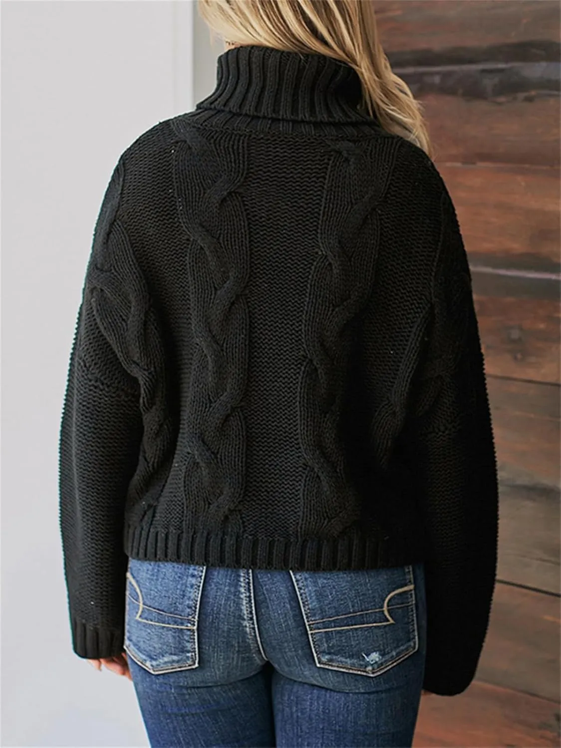 HOULENGS Women's Winter Long Sleeve Turtleneck Sweater Oversized Chunky Knitted Pullover Tops