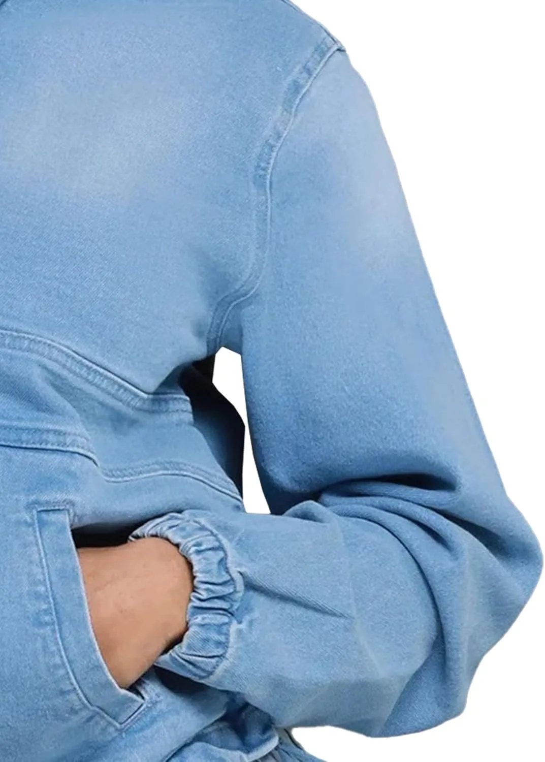Jean Shirts for Women Denim Long Shirts for Womens Women's Half Zip Denim Hoodie Pullover Jacket Jean Tops
