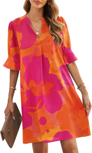 JOCAFIYE Womens Casual Dresses Short Sleeve V-Neck Dress Shift Dress Summer Dresses for Women 2025