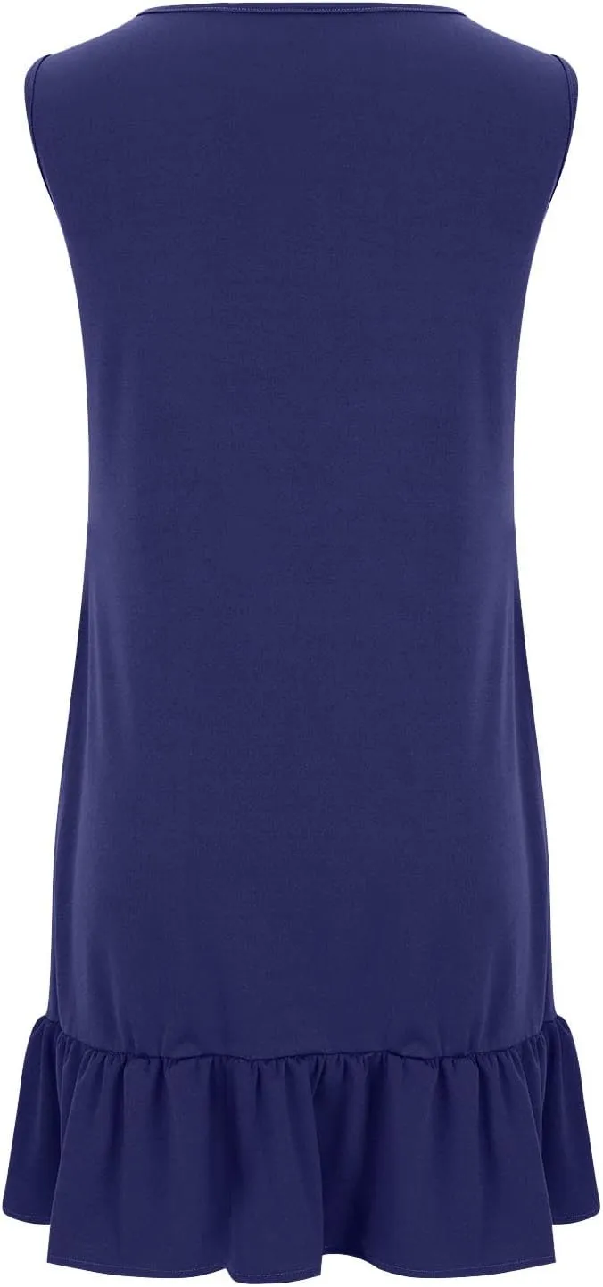 LEMONONSTORE Summer Sleeveless Shift Tunic Dresses fotr Women Casual Loose Fit Ruffle Trim A Line Midi Dress with Pockets