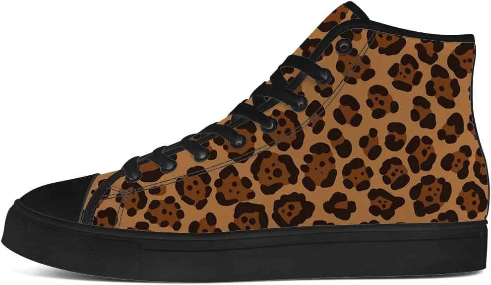 Leopard High Top Canvas Shoes for Women Cheetah Skin High Top Sneakers Lace Up Casual Shoes Gifts for Laides Mom
