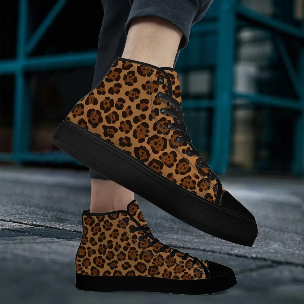 Leopard High Top Canvas Shoes for Women Cheetah Skin High Top Sneakers Lace Up Casual Shoes Gifts for Laides Mom