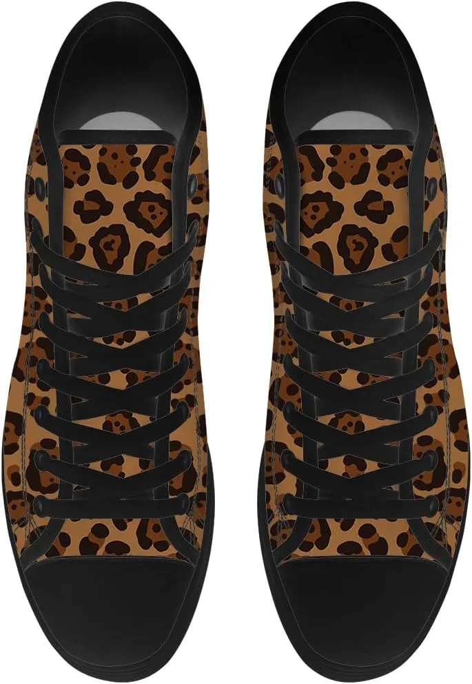 Leopard High Top Canvas Shoes for Women Cheetah Skin High Top Sneakers Lace Up Casual Shoes Gifts for Laides Mom