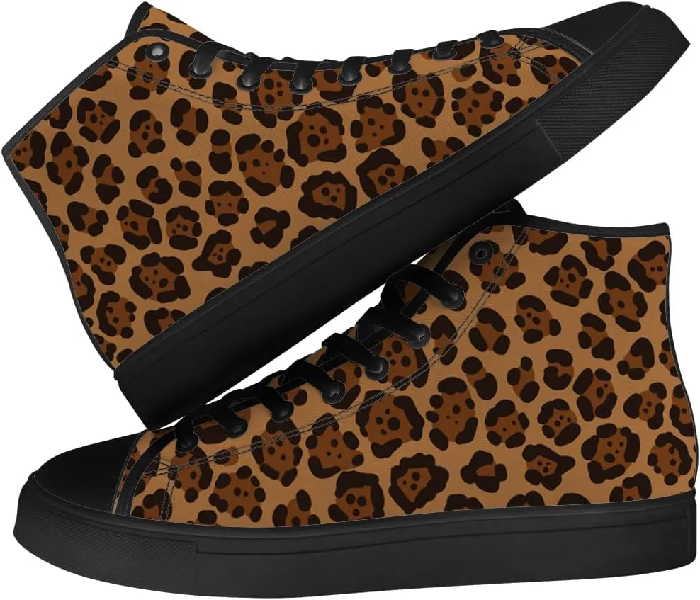 Leopard High Top Canvas Shoes for Women Cheetah Skin High Top Sneakers Lace Up Casual Shoes Gifts for Laides Mom