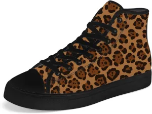 Leopard High Top Canvas Shoes for Women Cheetah Skin High Top Sneakers Lace Up Casual Shoes Gifts for Laides Mom