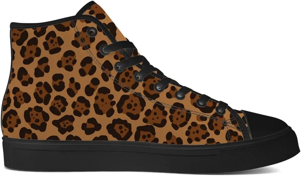 Leopard High Top Canvas Shoes for Women Cheetah Skin High Top Sneakers Lace Up Casual Shoes Gifts for Laides Mom