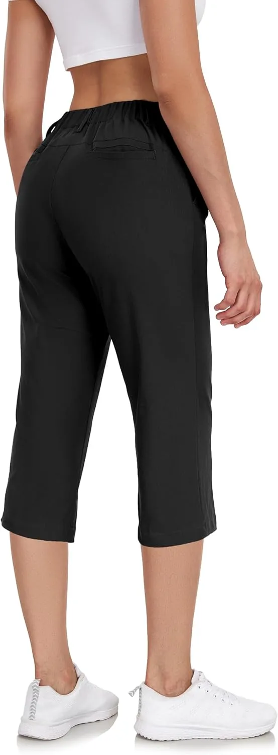 Little Donkey Andy Women's Capri Pants Straight Leg High Waisted Casual Pants with Pockets for Golf Hiking Travel