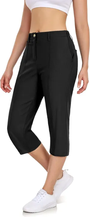 Little Donkey Andy Women's Capri Pants Straight Leg High Waisted Casual Pants with Pockets for Golf Hiking Travel